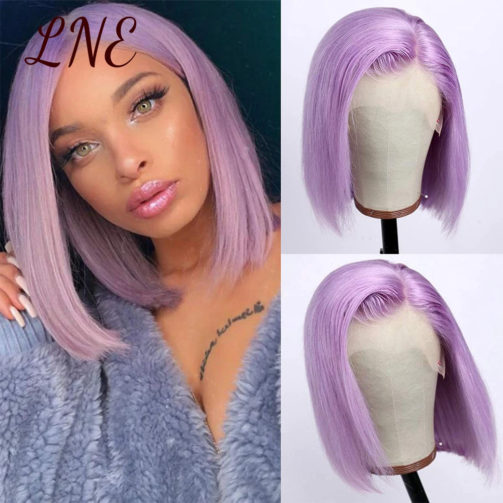 

LNE Bob Wig человеческие волосы Цвет Фиолетовый HD прозрачный кружевной фронтальный парик T часть натуральные волосы производства Бразилии для ж...