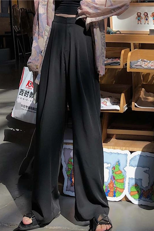 

WHCW CGDSR Streetwear 2020 Straight high waist wide leg pant trousers women winter casual solid woman pants autumn korean style