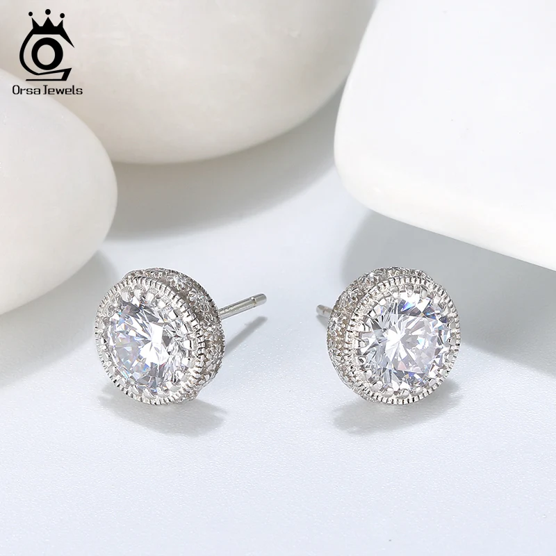 ORSA JEWELS Роскошные серьги с сверкающий камень Pure 925 Серебряные серьги-гвоздики