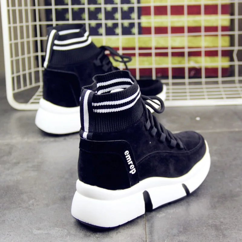 Новинка весна осень модная женская обувь flyknit высокие кроссовки на платформе