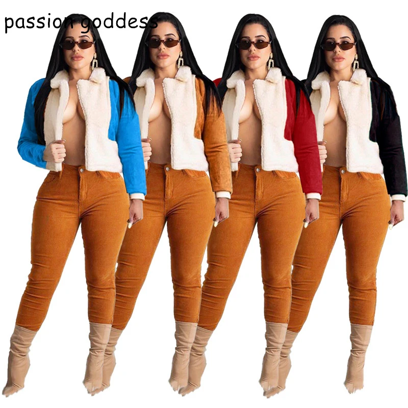 

2021 Fashion Winter Women Cashmere Coat Turn Down Collar Long Sleeve Open Stitch Cropped Jacket Wool Liner Streetwear Jackets