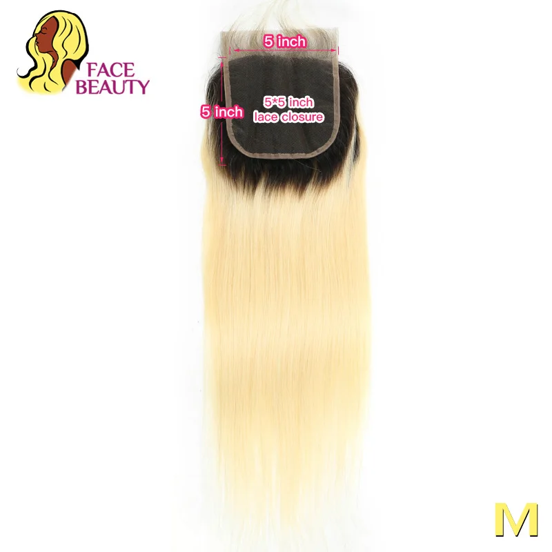 Facebeauty 5x5 кружевное закрытие 1B 613 блонд Омбре медовый цвет бразильские Remy
