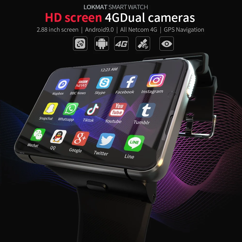 lokmat 2 88 inch big screen android smart phone watch 4gb 64gb dual camera gps bluetooth wifi sim function smartwatch for men free global shipping