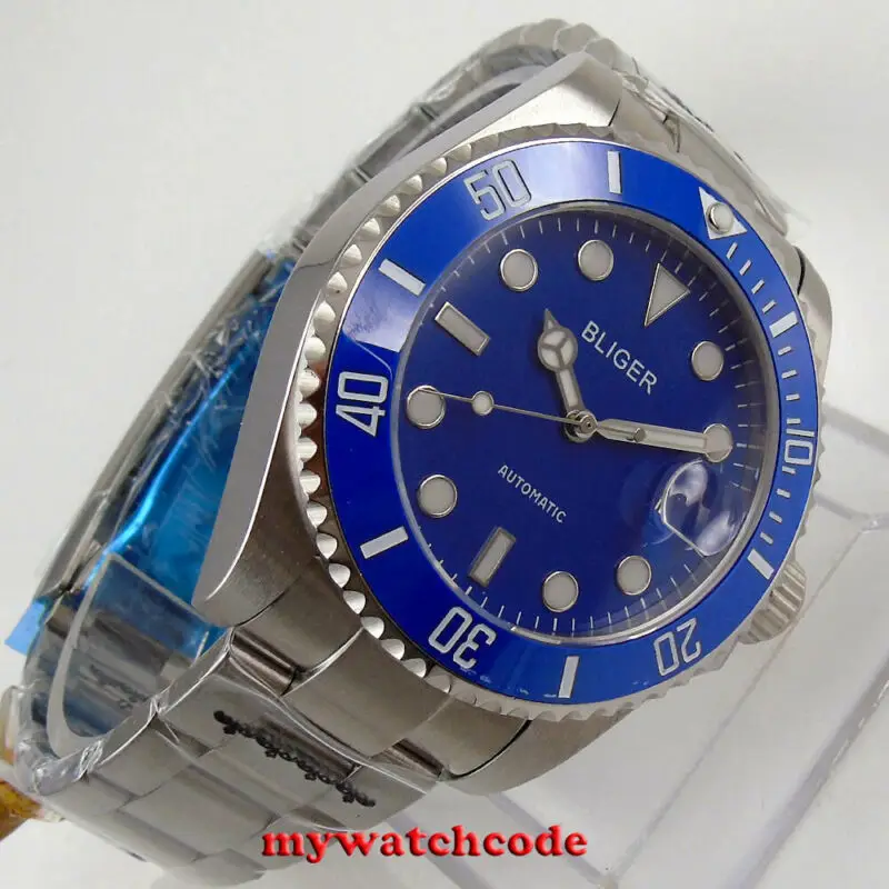 Часы мужские механические с синим циферблатом 43 мм|Мужские часы| |