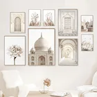 Здание мечети, исламский принт, цветок, Одуванчик, настенный плакат, марокканская дверь, холст, живопись, мусульманские настенные картины, домашний декор
