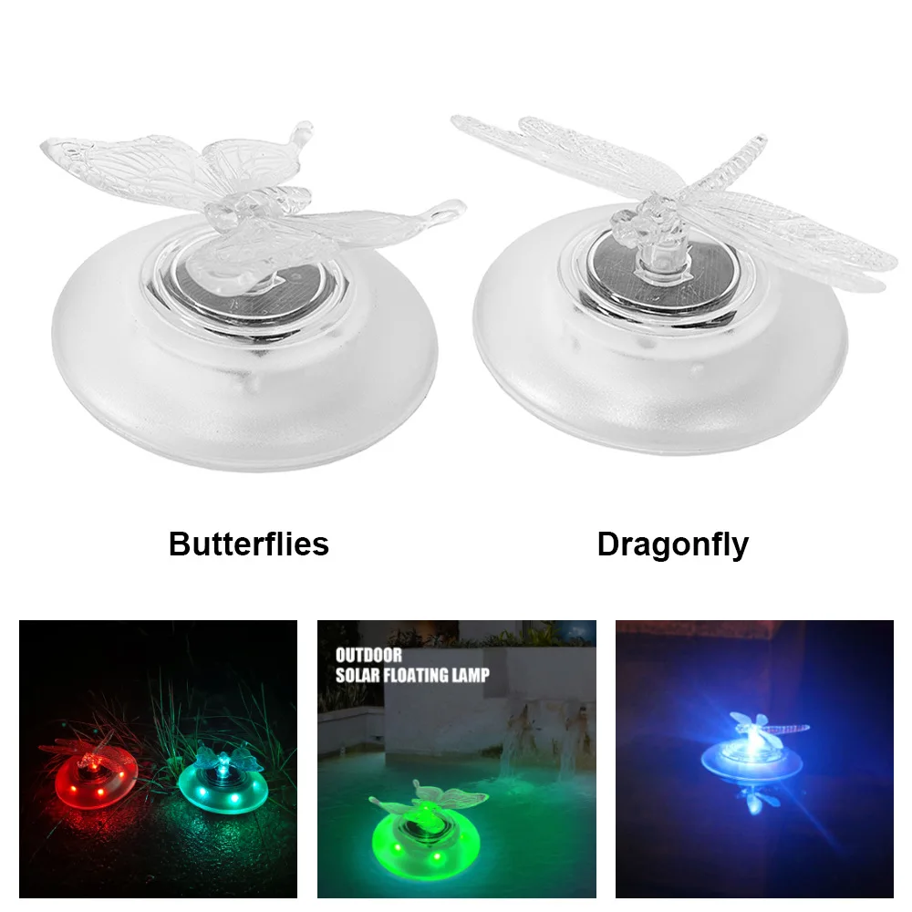 

LED Solar Dragonfly Butterfly Water Float Lamp Outdoor Colorful Pond Swimming Pool Courtyard Decorative Garden Lamp Solar Light