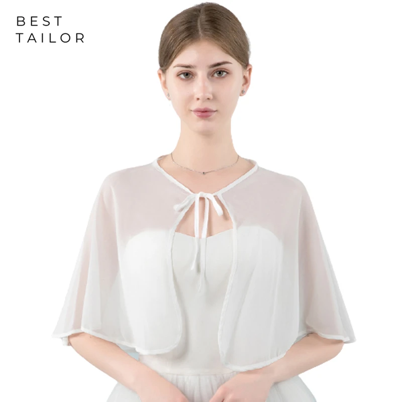 

White Wedding Jackets Short Capes Bolero Women Chiffon Wraps for Bridesmaid Party Gowns Tie Simple Wedding Accessories Mariage