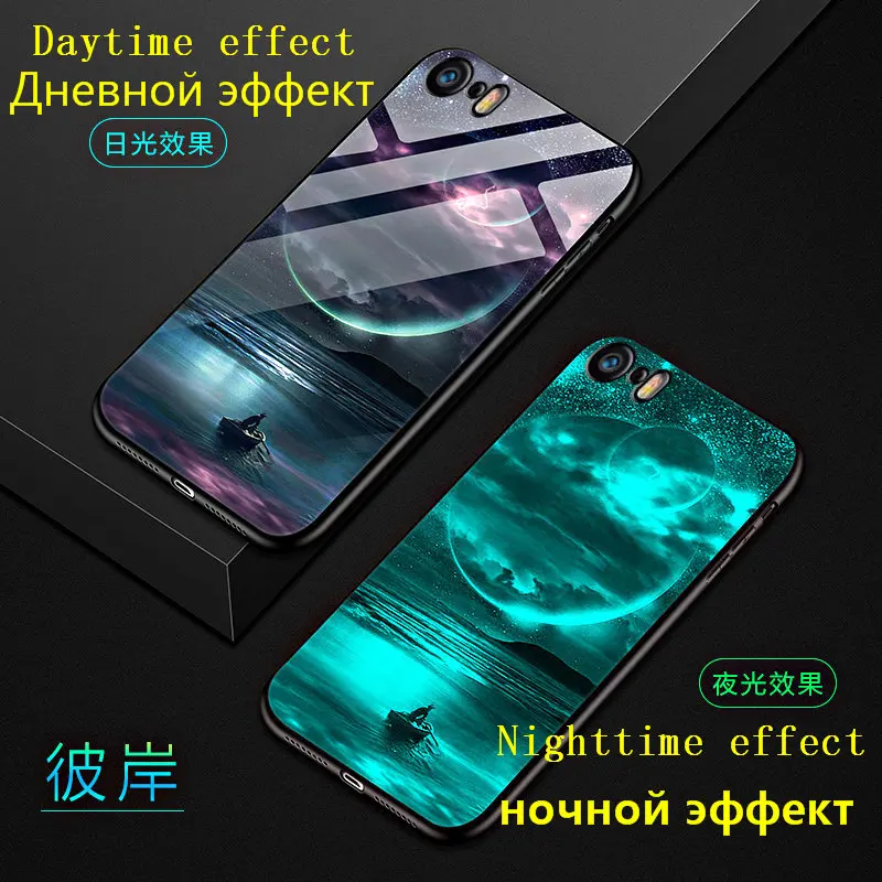 Светящийся чехол для iPhone 5 5S SE 2020 светящийся из закаленного стекла 6 6S 7 8 X XR XS 12 11 Pro