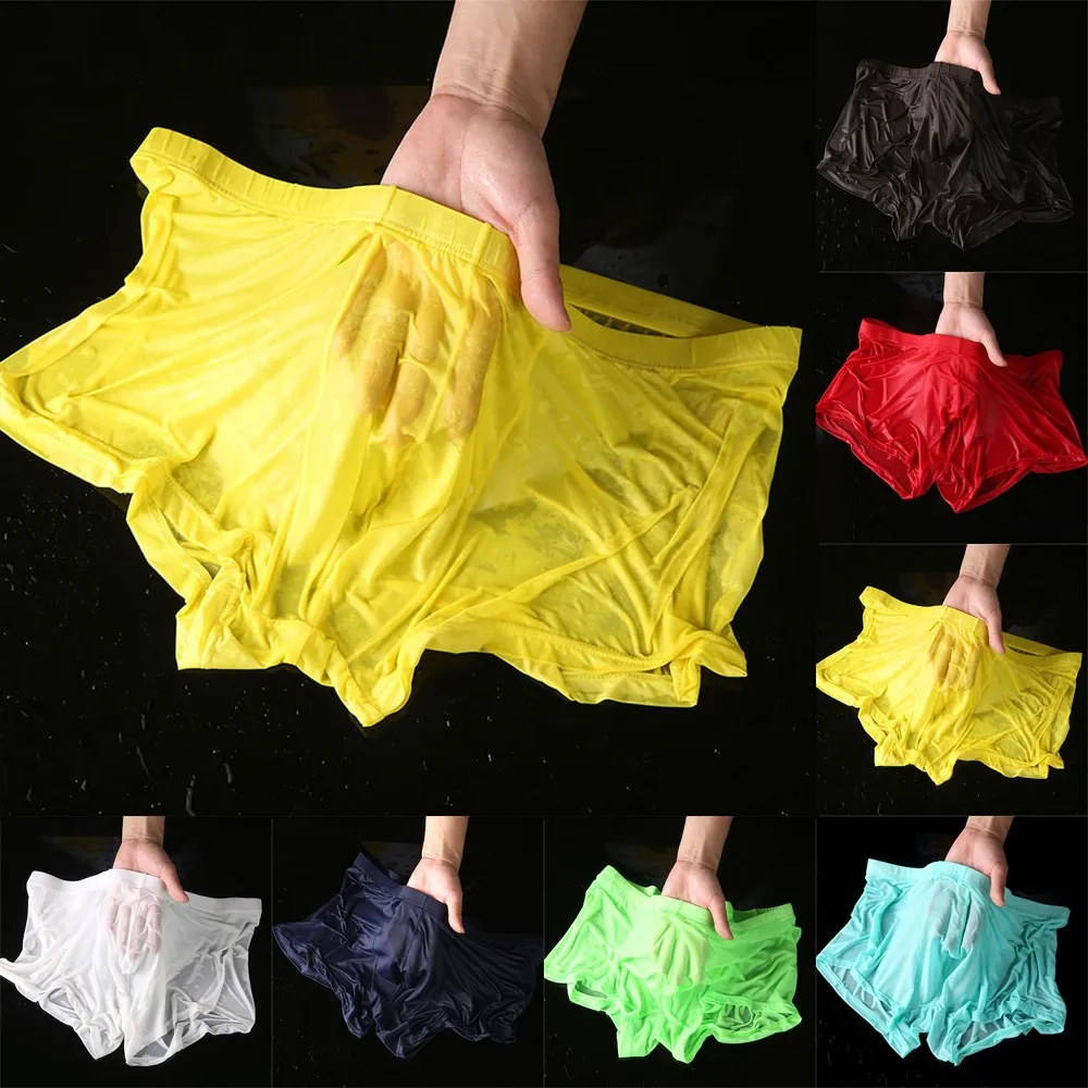 

Men Wet Seductive Sexy Shorts U Convex Pouch Boxer Briefs Thin Transparent Underwear Shorts Trunks Sleep Bottoms Lingerie