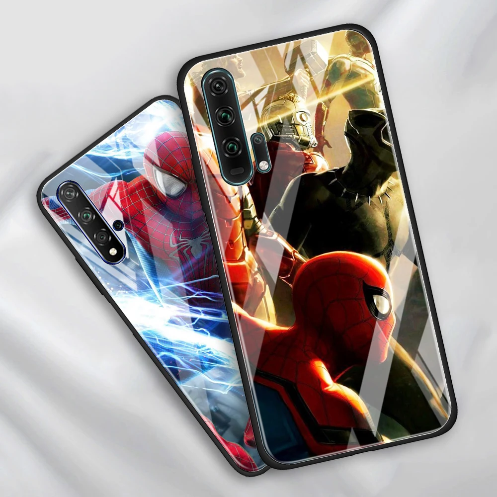 Чехол из закаленного стекла для телефона с героями Marvel Человек-паук Honor 30 20 10 9X Pro