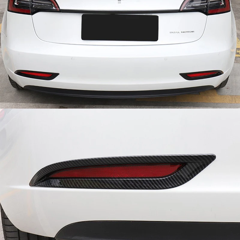 Car Rear fog light frame decoration bright strip sequins ABS Carbon Fiber Look for Tesla model 3 accessories | Автомобили и