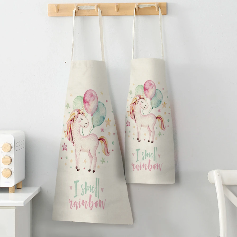 

FYMX Creative Apron Pony Flower Print Cooking Apron For Men And Women Dinner Kitchen Catering Uniform Work Wear