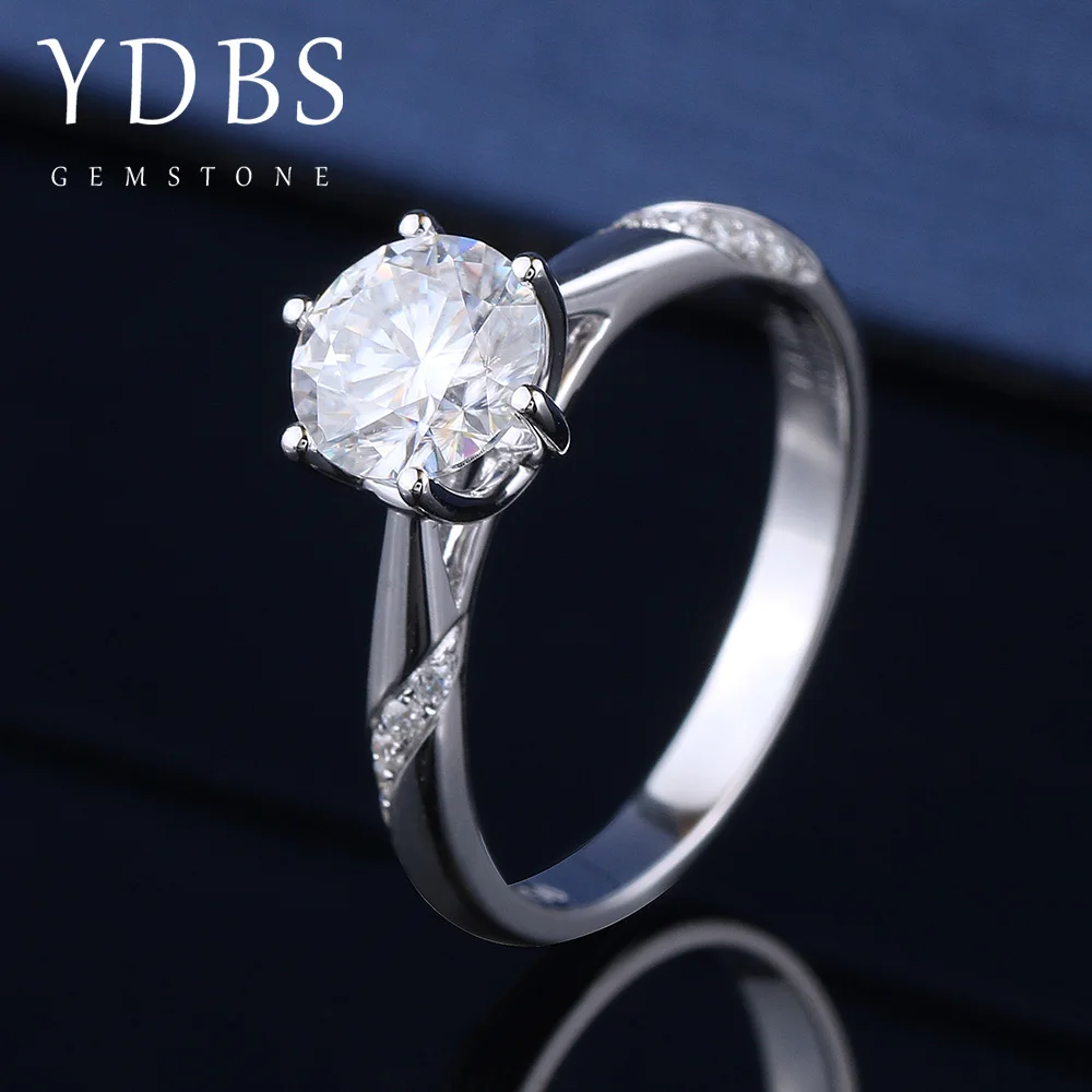

YDBS 14k белое золото 1ct лабораторные выращенные бриллианты муассаниты 6 зубцов солитер с акцентами обручальное кольцо DF цвет VVS1
