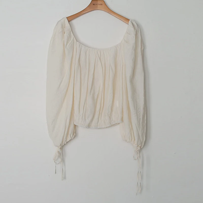 

Summer Apricot Cotton Linen Tops Shirts Women Chic 2021 Lace Up Shirt Casual All Match Sweet Loose Blouses Loose Casual