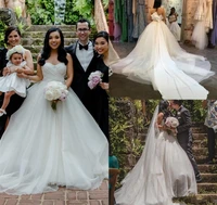 modest sweetheart wedding dresses tulle pleats country style mariage bridal gowns long bow train customized robes de mari%c3%a9e
