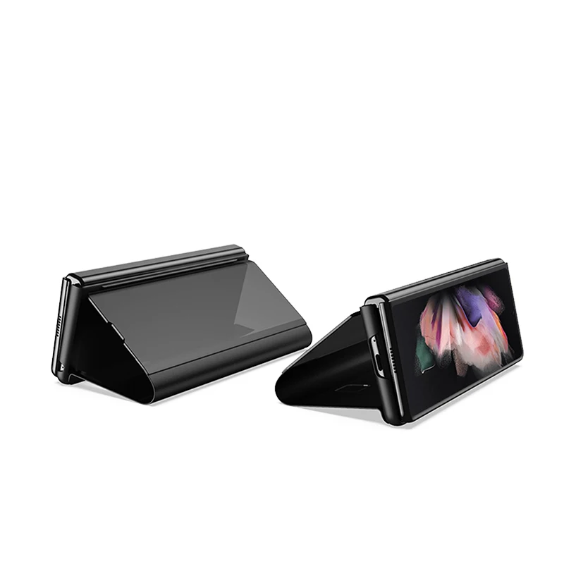 smart flip cover for samsung galaxy z fold 3 2 5g mirror bracket plating pu leather case shockproof phone for z fold 3 5g case free global shipping
