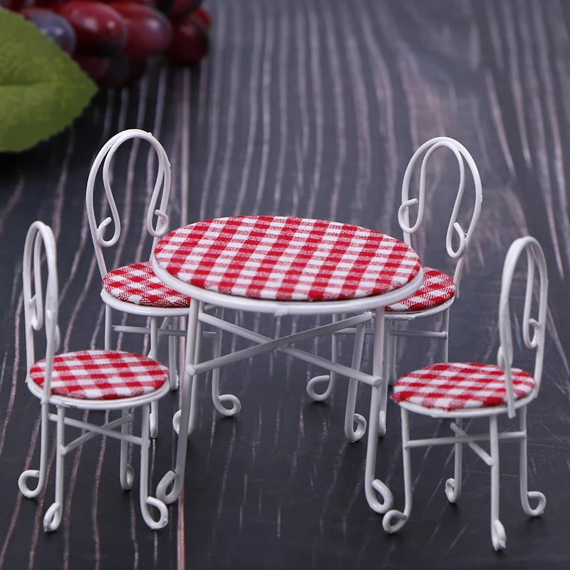 

5pcs/set 1:12 Dollhouse Miniature Iron Table Chair Set Simulation Furniture Decor Toys Doll House Accessories New~