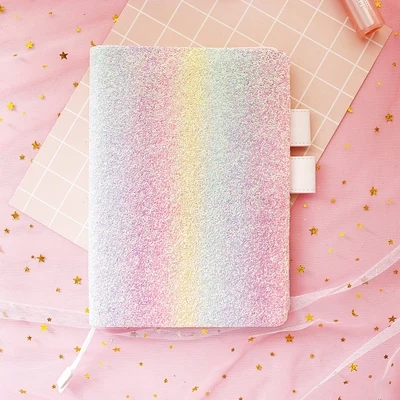 Rainbow А5 лазер кавайный Блестящий блокнот в сетку многоразового использования блокнот-планировщик милый дневник для девочек блокнот Сгущает Filofax Agenda Bullet Journal - Цвет: Rainbow