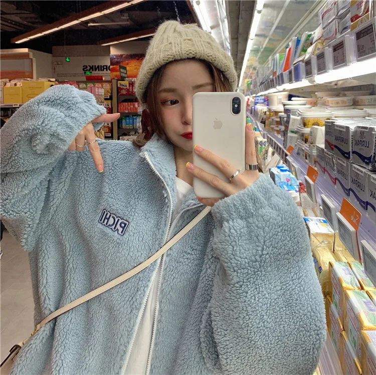 

Ladies Winter Jacket Fashion Casual Loose Loose Lazy Lamb Wool Warm Zipper Warm Jacket Short Coat