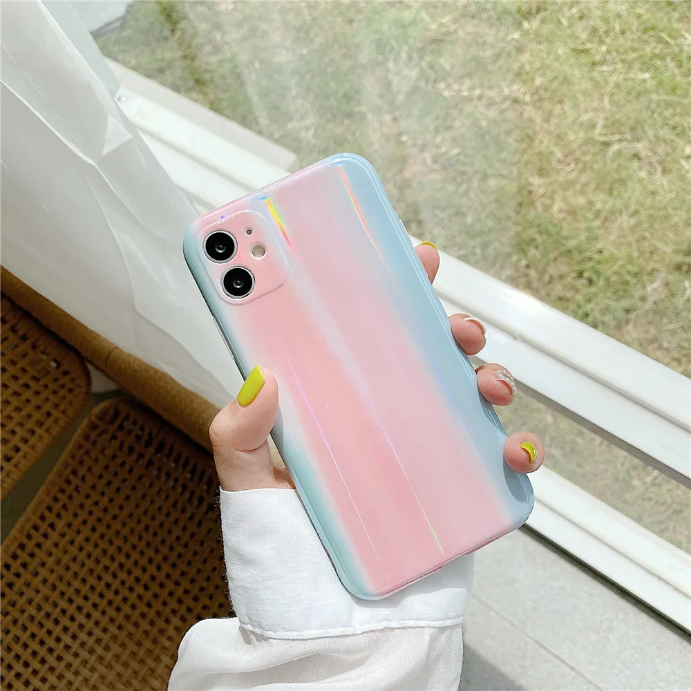Арт Радужный лазерный силиконовый чехол для телефона iPhone 11ProMAX SE20 X XS MAX защита от