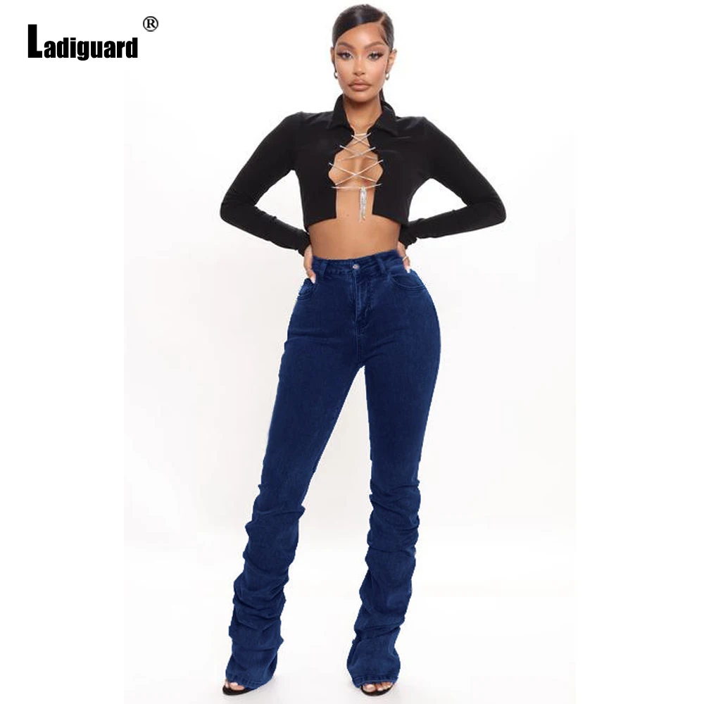 High Waist Skinny Jeans Women Vintage Blue Denim Pants Casual Destroyed Trousers Fashion Ruched autumn Jeans Girls Streetwear