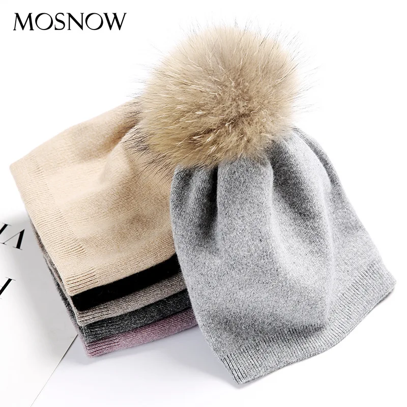 

New Winter Bret Caps Beanies Knitted Women's Hat Wool Cashmere Hat With Pompom Fur Warm Brand Casual Womens Vogue Knitted Hats