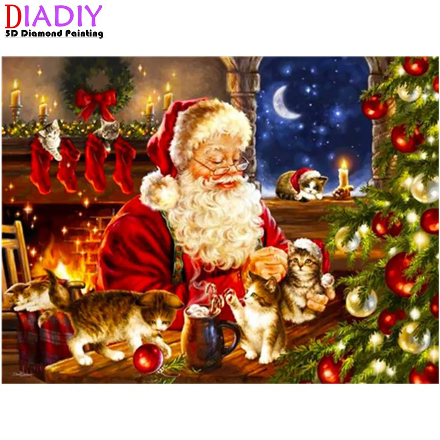 

5D Full Square Diamond Embroidery Santa Claus Diamond Painting Christmas House Picture Of Rhinestone Handmade Gift