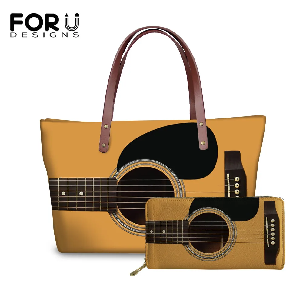

FORUDESIGNS Women's Handbag Set Vintage Guitar Pattern Brand Designer Luxury Ladies Large Soft Shoulder Bags Bolsa Femininas Hot