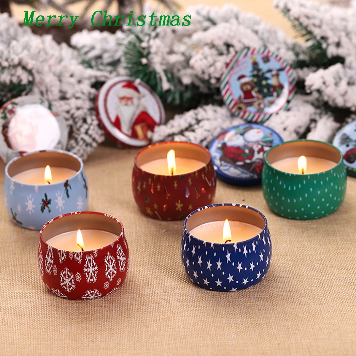 Рождественская Бездымная ароматическая свеча массажная жестяная банка для