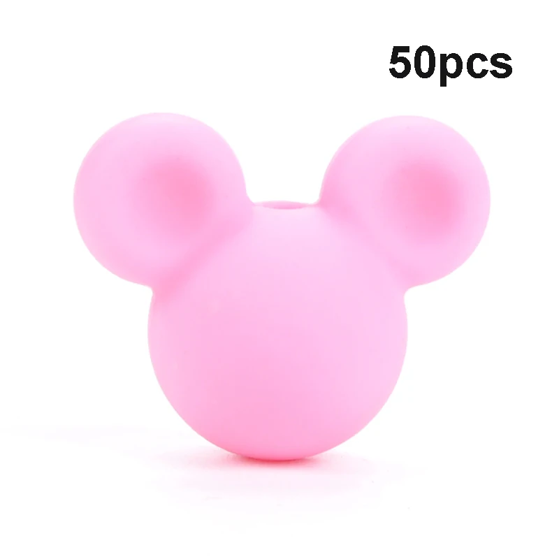 Pink LOFCA 50 шт силиконовые бусины для прорезывания зубов Микки детские бусины для прорезывания зубов силиконовые бусины пищевого качества BPA бесплатно DIY Изготовление ожерелий с подвесками - Цвет: Pink