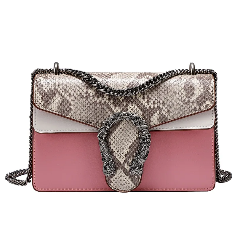 

2021 New Fashion Famous Luxury Brand Ladies High-quality Snakeskin Pattern Contrast Colo Rflap Bag Chain Crossbody Shoulder Bag