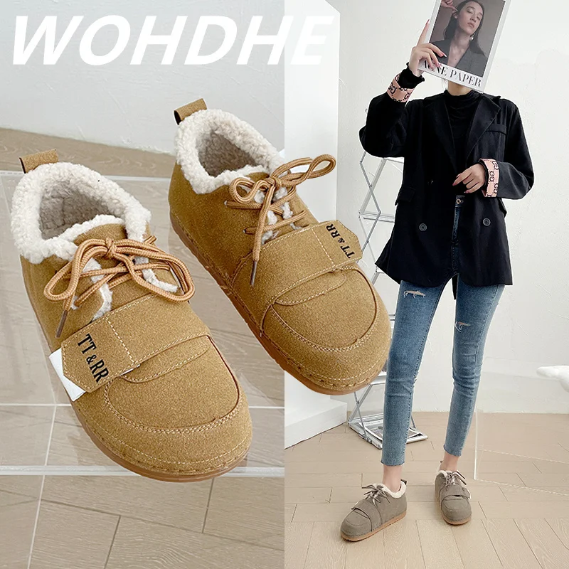 

Лоферы WOHDHE женские, зимняя обувь, замша, плюш, без застежки, на платформе, круглый носок, перекрестная шнуровка, универсальные, лаконичные, по...