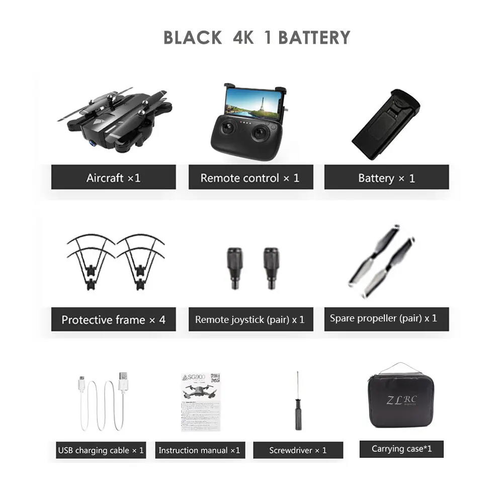 4K 1B Black Дрон SG900 с камерой 4K HD вертолет Профессиональный Гоночный FPV Дрон Квадрокоптер SG900 Дрон 1080P следить за мной мини Дрон - Цвет: 4K 1B Black