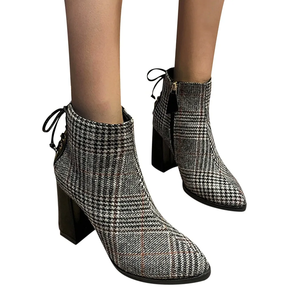 Винтажные ботильоны для женщин сезон осень зима Элегантные в клетку женские