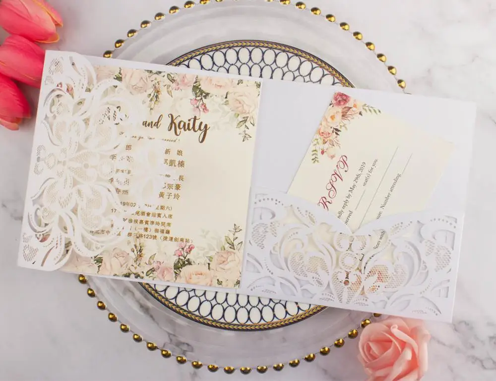 Бесплатная Прямая поставка 50X слоновая кость/белый цветочный лазер вырез