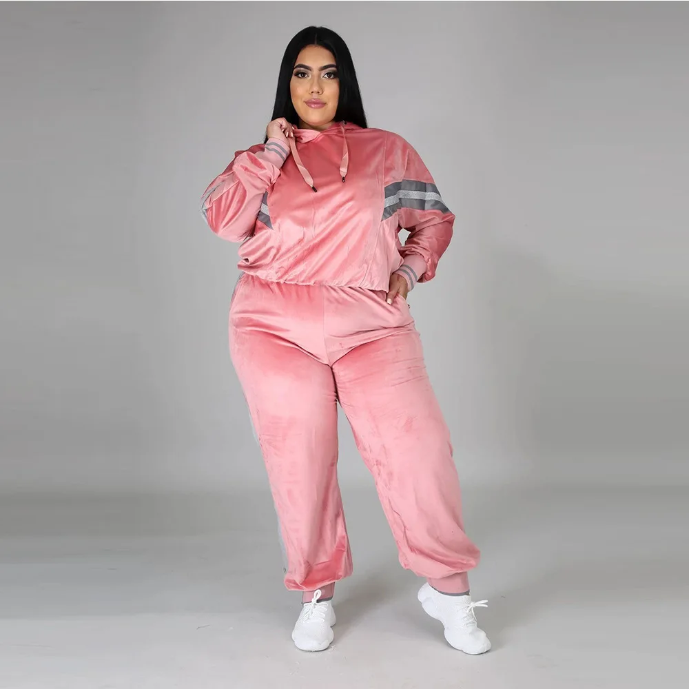

XL-5XL Plus Size Women Velvet Tracksuit Fashion Casual Two Piece Set Long Sleeve Pullover Hoodies Sweatpants Suit