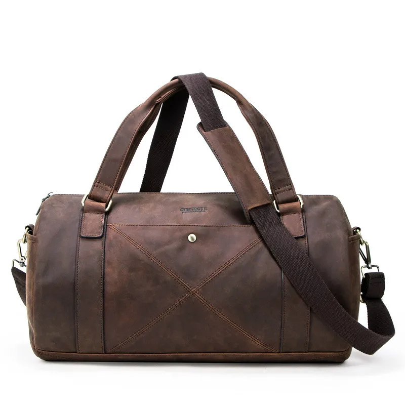100% натуральная кожа дорожная сумка для мужчин круглая путешествий деловых