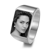 rings for women custom engravd photo picture name words rectangle rings for men gifts anillos mujer anel stainless steel jewelry