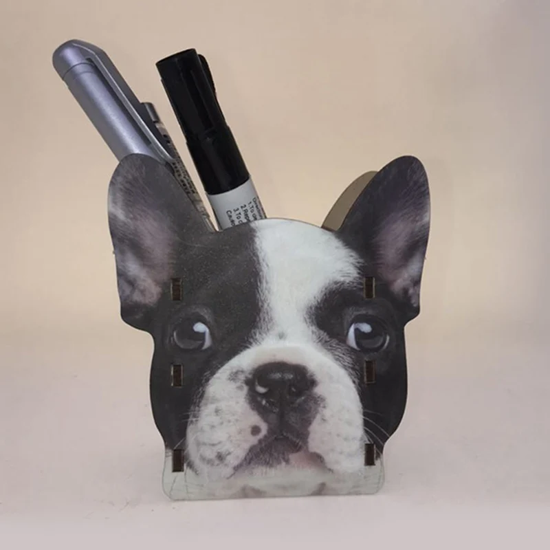 

Multi-Functional DIY Pen Holder Simulation Dog Students Desktop Wood Accessories Stationery Barrels Pen Holders Storage Box