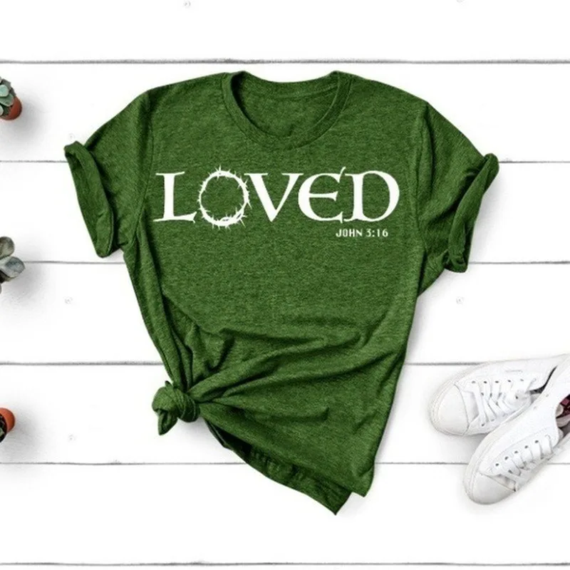 

LOVED Letter Print T Shirt Women Short Sleeve O Neck Loose Tshirt Summer Women Tee Shirt Tops Camisetas Mujer