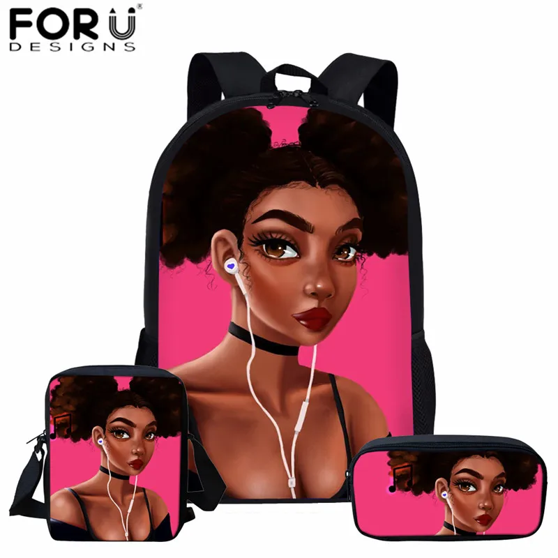 FORUDESIGNS/детей 3 шт./компл. африканские сумки для книг черного цвета Поп Арт женский