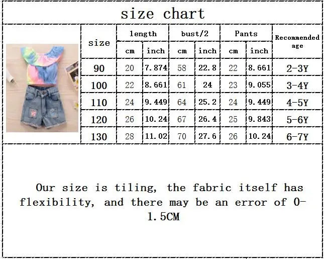 

Infant Baby Girls Clothes Sets Print short Sleeve T Shirts Tops Colorful Denim Short Pants 2pcs New 2-7Y