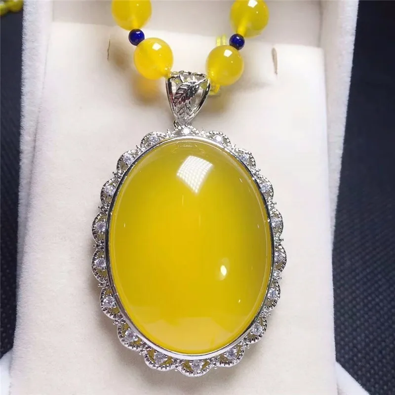 

LETSFUN Fine Jewelry 925 Silver Inlaid Natural Chalcedony Oval Noble Pendant Necklace Sweater Chain Gifts Free Shipping