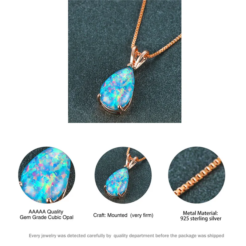 

Simple Female Water Drop Pendant Necklace Charm Rose Gold Color Chain Necklaces For Women Charm Opal Stone Wedding Necklace
