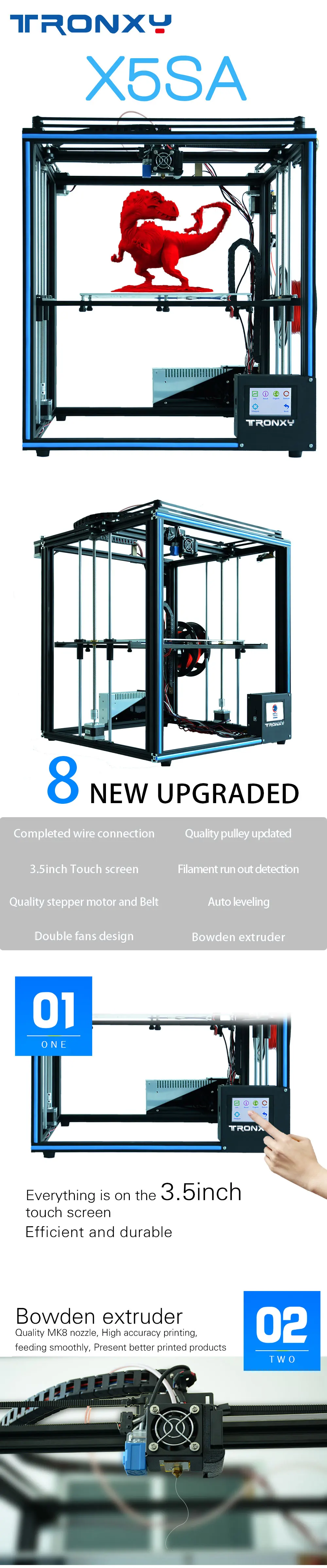 Автоматическое выравнивание Tronxy X5SA DIY 3d принтер полностью металлический 3d машина 3,5 дюймов сенсорный экран Датчик накаливания высокоточная машина