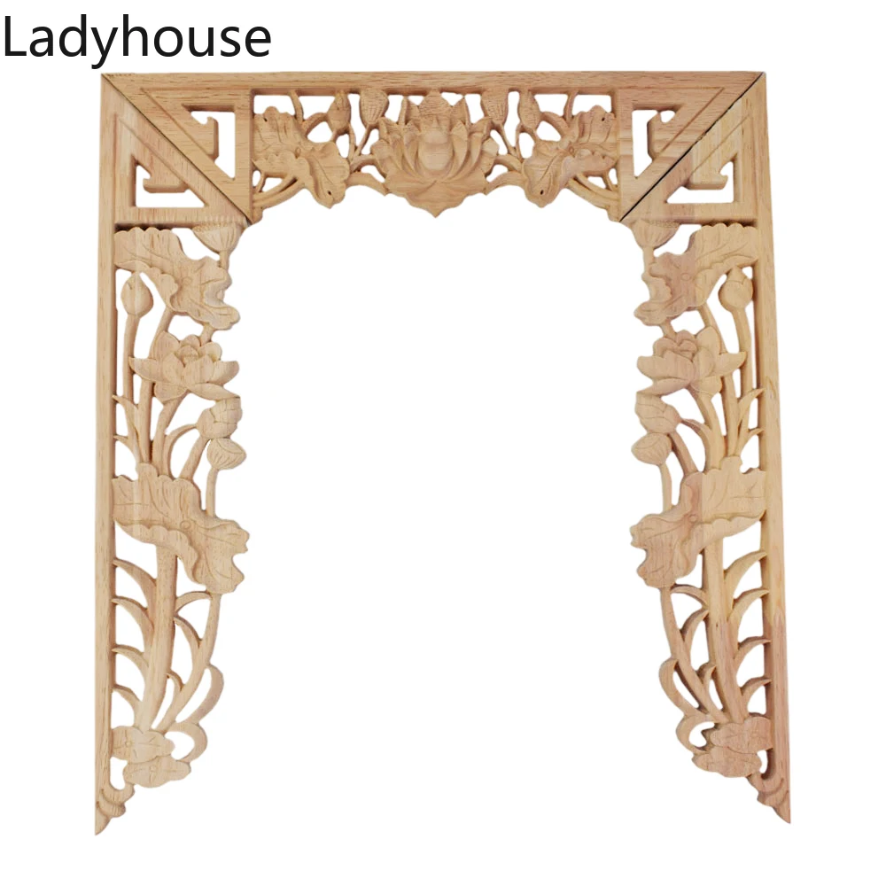 

1PC Vintage Lotus Altar Wood Carved Decal Corner Onlay Applique Frame Furniture Wall Unpainted for Home Cabinet Door Decor Craft