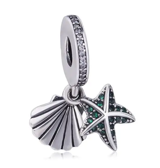 

Genuine 925 Sterling Silver Bead Charm Starfish & Shell With Crystal Pendant Beads Fit pandora Bracelet & Necklace Diy Jewelry