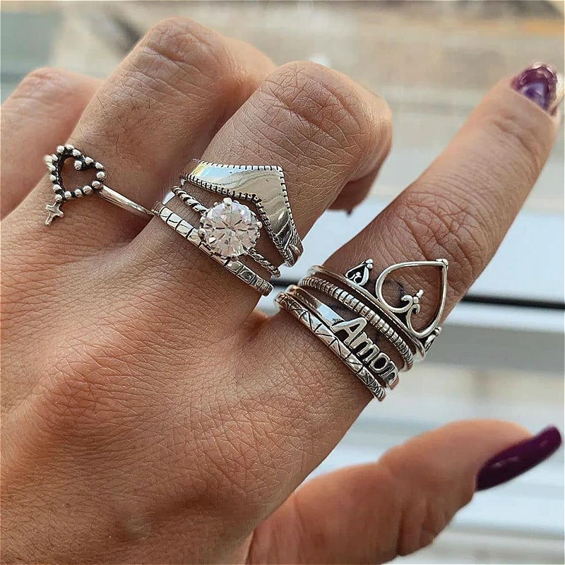 Винтажный богемный набор колец на сустав пальца простое письмо любовь сердце