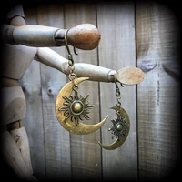 gothic sun and moon earrings ancient bronze pendant celestial earrings witch pagan celestial jewelry fashion gifts for women
