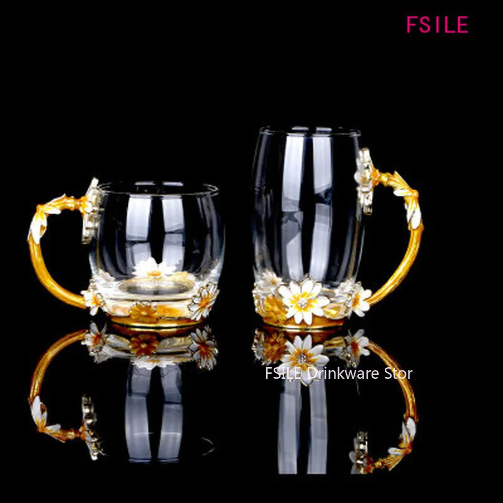 Эмалированная прозрачная стеклянная кружка для кофе чая синие розы набор